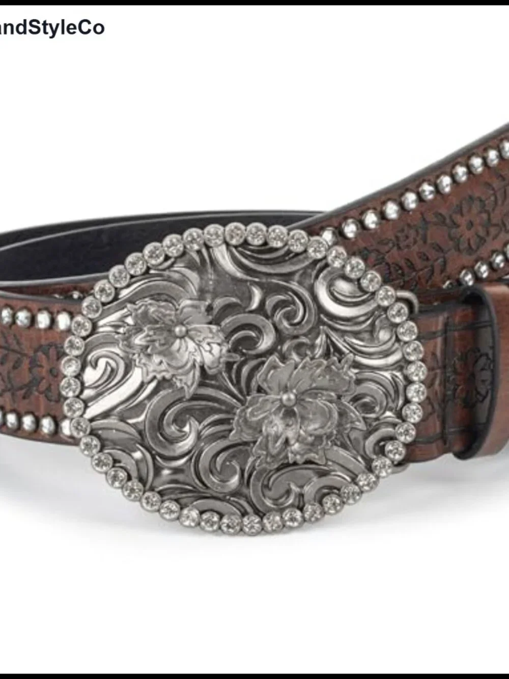 Western Faux Leather Belt Oval Rhinestone Pin Buckle Women's Adjustable 45